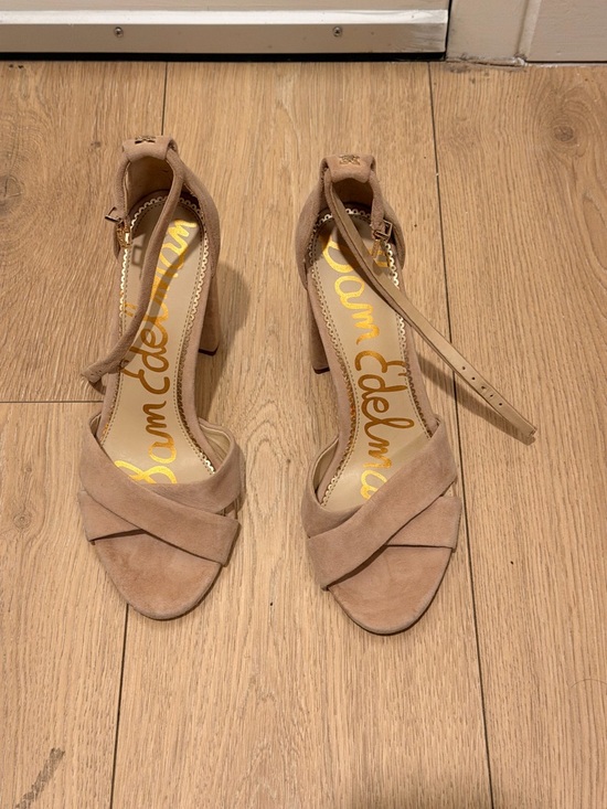 Sam Edelman Shoes - Sam Edelman Beige Suede Block Heel Sandals with Ankle Strap